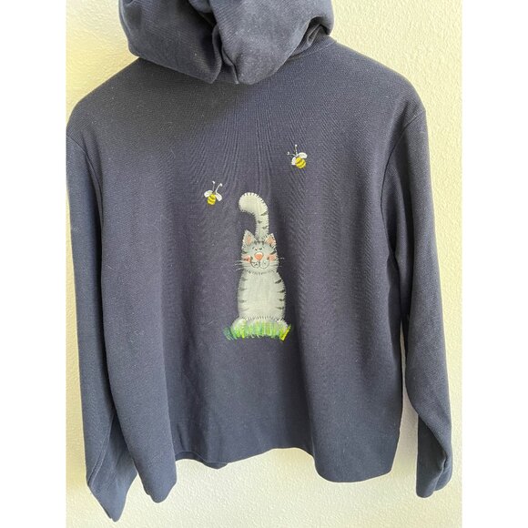 220 Hikory vintage cat and bee print zip-up sweater waffle knit size MEDIUM - Picture 3 of 8